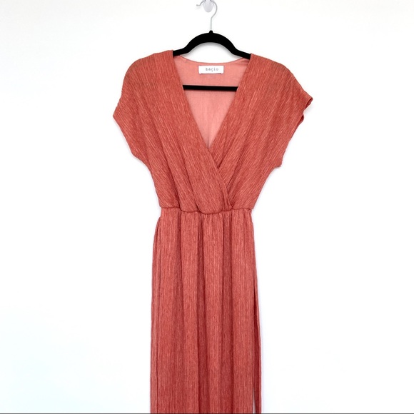 BACIO Surplice Neck Pleated Wrap Side Slits Maxi Dress. Size S. - Picture 1 of 13